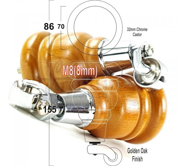 4x WOODEN FURNITURE LEGS M8(8mm) CHAIR REPLACEMENT CHROME CASTOR FEET 155mm HIGH - Image 22