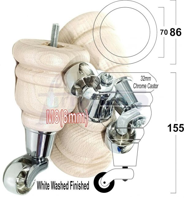4x WOODEN FURNITURE LEGS M8(8mm) CHAIR REPLACEMENT CHROME CASTOR FEET 155mm HIGH - Image 36