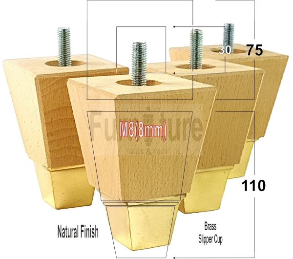 4x Wood Furniture Sofa Leg M8 Replacement Chair, Settee Feet & Slipper Cup 110mm - Image 6