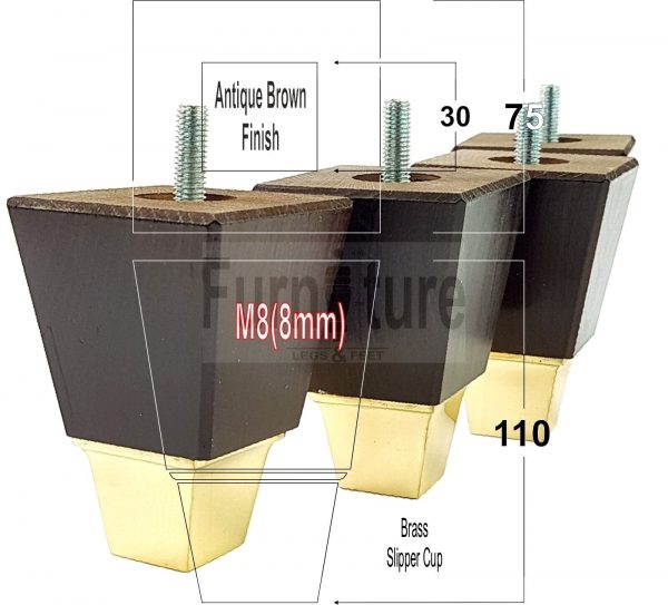 4x Wood Furniture Sofa Leg M8 Replacement Chair, Settee Feet & Slipper Cup 110mm - Image 7