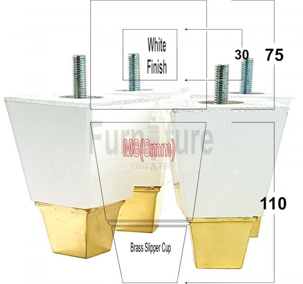 4x Wood Furniture Sofa Leg M8 Replacement Chair, Settee Feet & Slipper Cup 110mm - Image 13