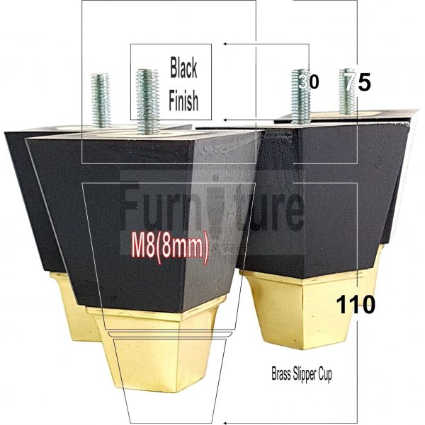 4x Wood Furniture Sofa Leg M8 Replacement Chair, Settee Feet & Slipper Cup 110mm - Image 4