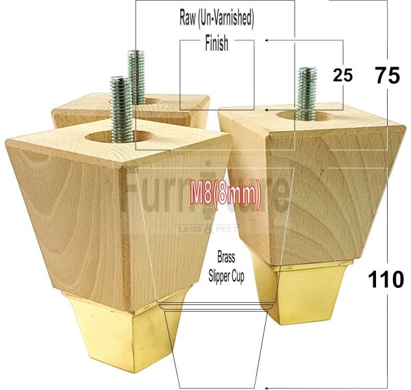 4x Wood Furniture Sofa Leg M8 Replacement Chair, Settee Feet & Slipper Cup 110mm - Image 11