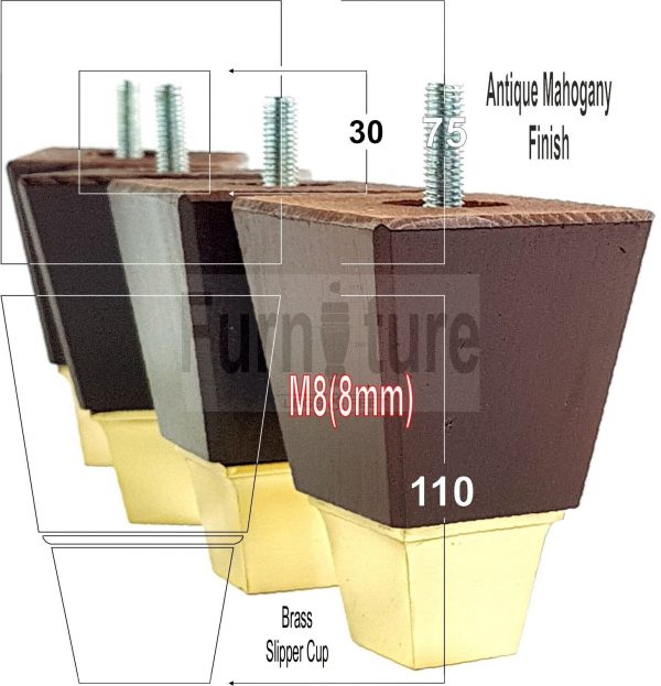 4x Wood Furniture Sofa Leg M8 Replacement Chair, Settee Feet & Slipper Cup 110mm - Image 8