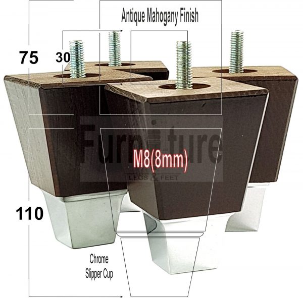 4x Wood Furniture Sofa Leg M8 Replacement Chair, Settee Feet & Slipper Cup 110mm - Image 7