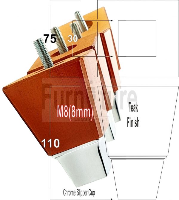 4x Wood Furniture Sofa Leg M8 Replacement Chair, Settee Feet & Slipper Cup 110mm - Image 11
