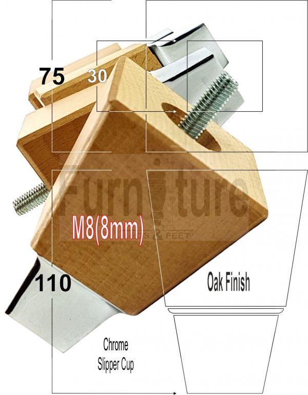 4x Wood Furniture Sofa Leg M8 Replacement Chair, Settee Feet & Slipper Cup 110mm - Image 9