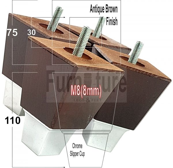 4x Wood Furniture Sofa Leg M8 Replacement Chair, Settee Feet & Slipper Cup 110mm - Image 6