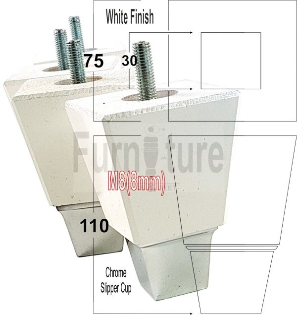 4x Wood Furniture Sofa Leg M8 Replacement Chair, Settee Feet & Slipper Cup 110mm - Image 12