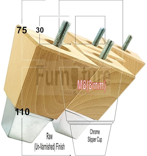 4x Wood Furniture Sofa Leg M8 Replacement Chair, Settee Feet & Slipper Cup 110mm - Image 10
