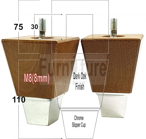 4x Wood Furniture Sofa Leg M8 Replacement Chair, Settee Feet & Slipper Cup 110mm - Image 4