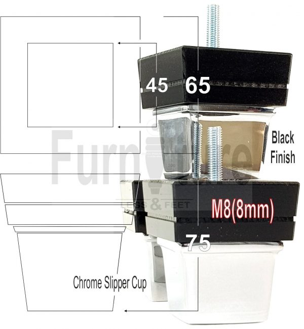 4x Wood Furniture Sofa Leg M8 Replacement Chair, Settee Feet & Slipper Cup 75mm - Image 8