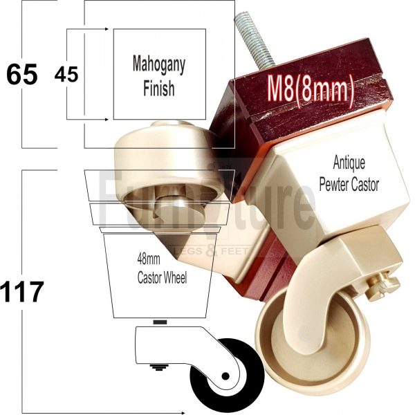 4x Wood Furniture Sofa Legs M8 Replacement Chair, Settee Feet & Castors 117mm - Image 15