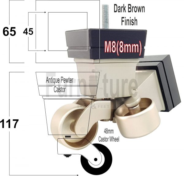 4x Wood Furniture Sofa Legs M8 Replacement Chair, Settee Feet & Castors 117mm - Image 13