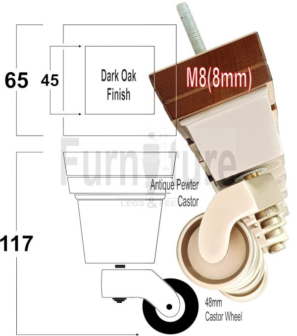 4x Wood Furniture Sofa Legs M8 Replacement Chair, Settee Feet & Castors 117mm - Image 14