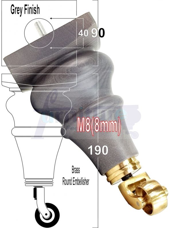 4x Wood Sofa Castor Legs M8 Replacement Chair, Settee Furniture Feet 190mm High - Image 11