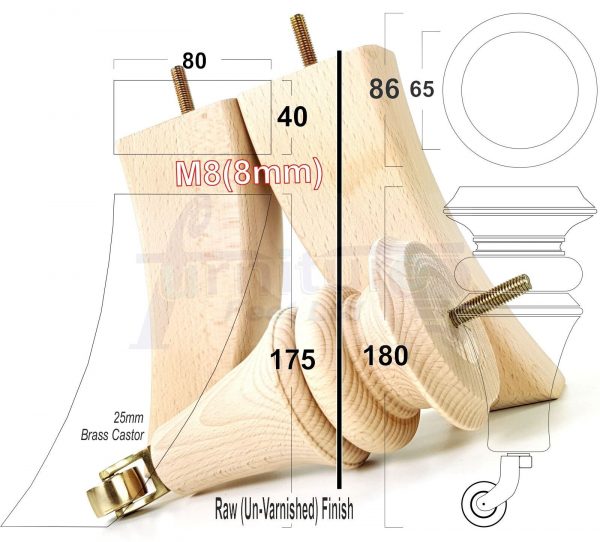 4x Wood Turned Replacement Furniture Legs Sofa, Chair, SetteeFeet 18cm High M8 - Image 23