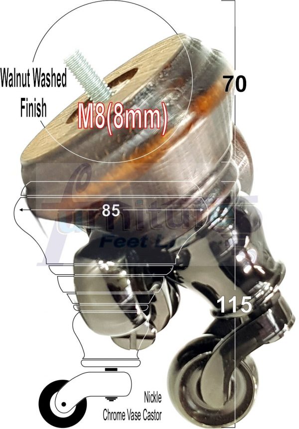 4x Wooden Furniture Sofa Legs M8 Castor Replacment Chair Settee Feet 125mm High - Image 18