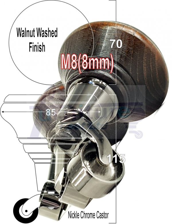 4x Wooden Furniture Sofa Legs M8 Castor Replacment Chair Settee Feet 125mm High - Image 14