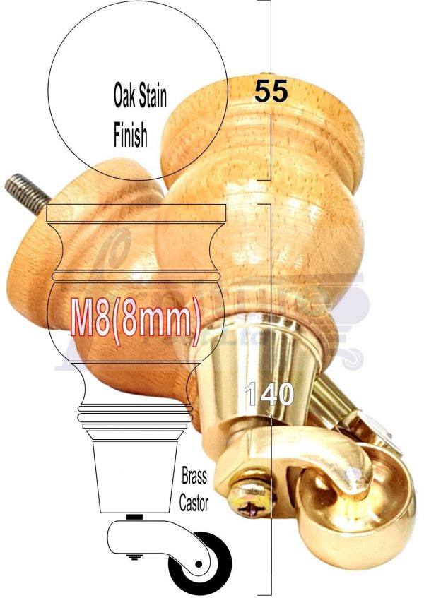 4x Wooden Furniture Sofa Legs M8 Castor Replacment Chair Settee Feet 150mm High - Image 13