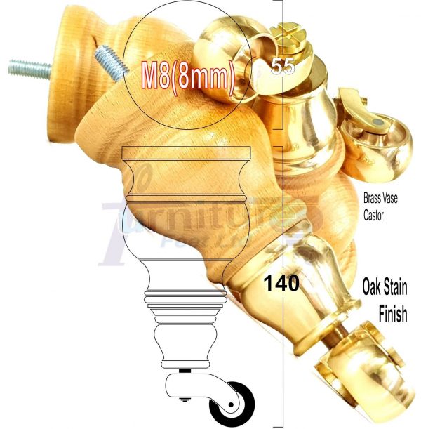 4x Wooden Furniture Sofa Legs M8 Castor Replacment Chair Settee Feet 150mm High - Image 17