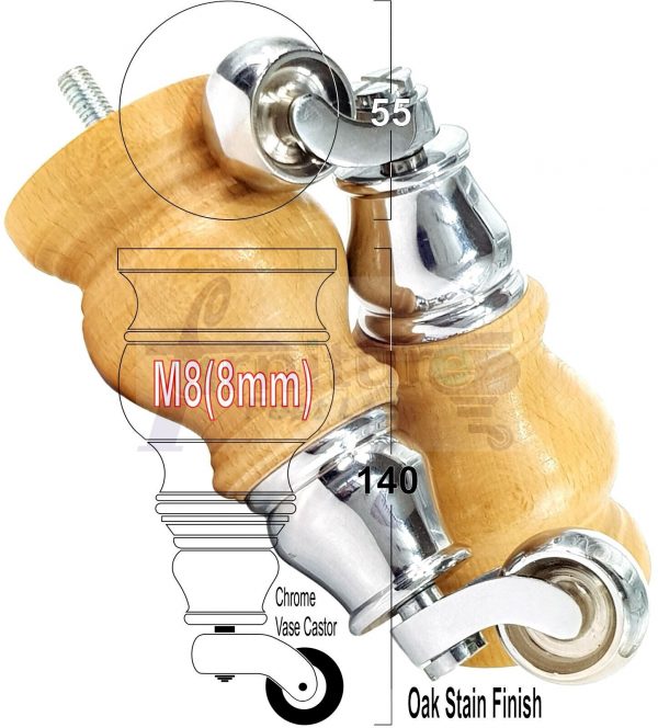 4x Wooden Furniture Sofa Legs M8 Castor Replacment Chair Settee Feet 150mm High - Image 18