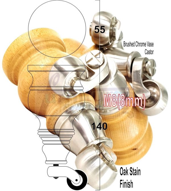 4x Wooden Furniture Sofa Legs M8 Castor Replacment Chair Settee Feet 150mm High - Image 21