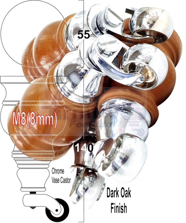 4x Wooden Furniture Sofa Legs M8 Castor Replacment Chair Settee Feet 150mm High - Image 18