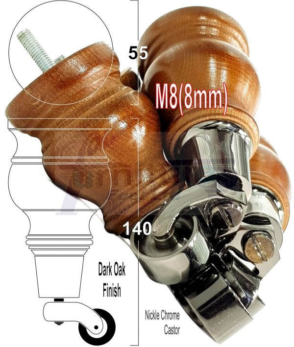 4x Wooden Furniture Sofa Legs M8 Castor Replacment Chair Settee Feet 150mm High - Image 16
