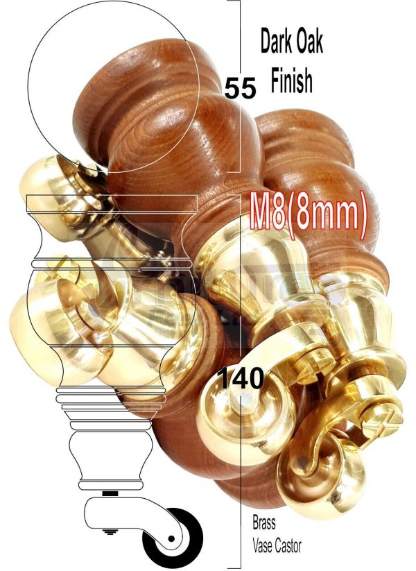 4x Wooden Furniture Sofa Legs M8 Castor Replacment Chair Settee Feet 150mm High - Image 17