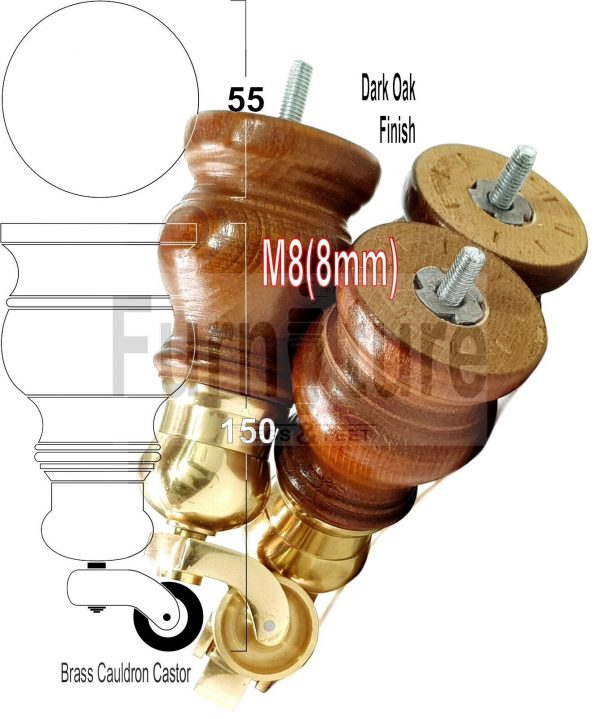 4x Wooden Furniture Sofa Legs M8 Castor Replacment Chair Settee Feet 150mm High - Image 22