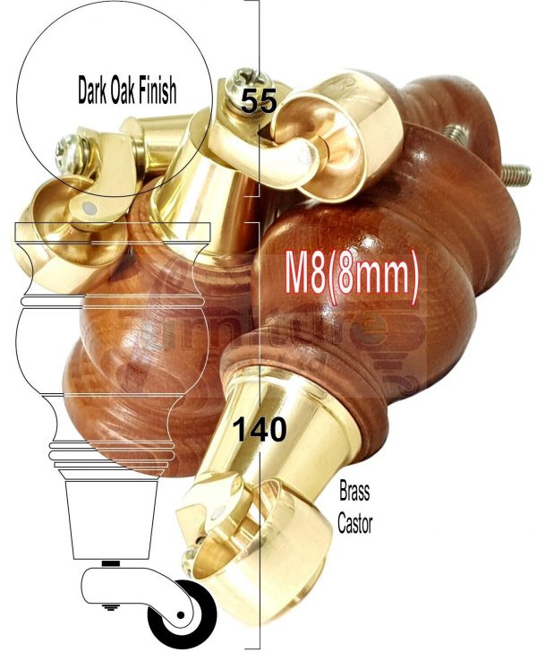 4x Wooden Furniture Sofa Legs M8 Castor Replacment Chair Settee Feet 150mm High - Image 13