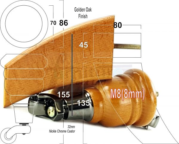 SOLID WOOD FURNITURE LEGS M8(8mm)  REPLACEMENT FEET 2 WITH CASTORS 165mm HIGH - Image 16