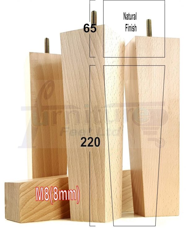 Square Wood Legs Replacement Block Furniture Feet 100 - 240mm High M8 Natural - Image 18