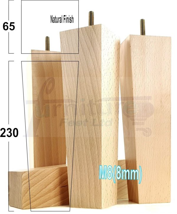Square Wood Legs Replacement Block Furniture Feet 100 - 240mm High M8 Natural - Image 19