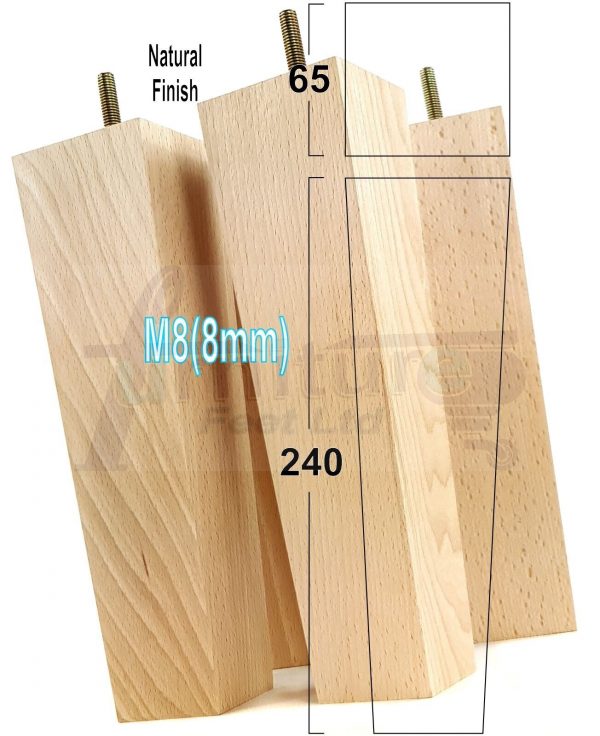 Square Wood Legs Replacement Block Furniture Feet 100 - 240mm High M8 Natural - Image 20