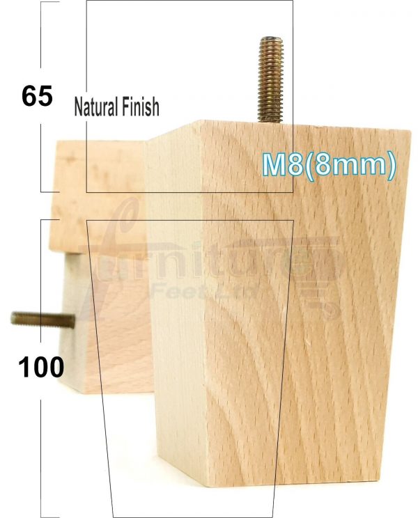 Square Wood Legs Replacement Block Furniture Feet 100 - 240mm High M8 Natural - Image 14