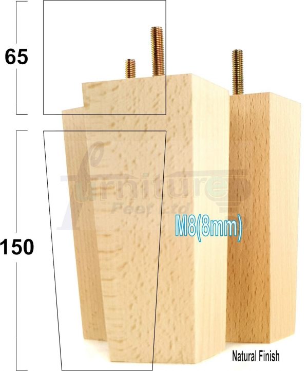 Square Wood Legs Replacement Block Furniture Feet 100 - 240mm High M8 Natural - Image 16