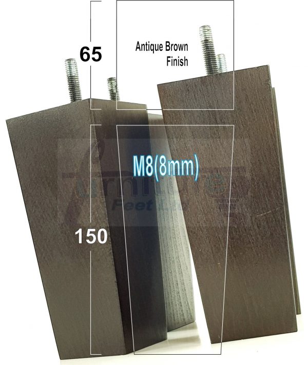 Square Wood Legs Replacement Furniture Feet 100 - 240mm High M8 Antique Brown - Image 9