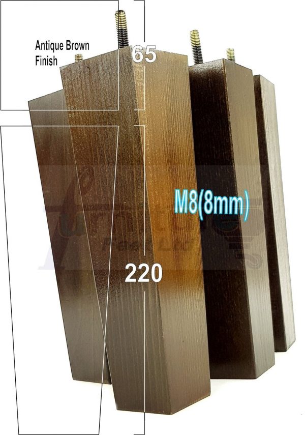 Square Wood Legs Replacement Furniture Feet 100 - 240mm High M8 Antique Brown - Image 11