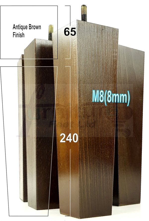 Square Wood Legs Replacement Furniture Feet 100 - 240mm High M8 Antique Brown - Image 13