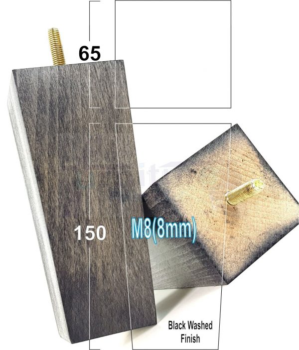 Square Wood Legs Replacement Furniture Feet 100 - 240mm High M8 Black Washed - Image 12