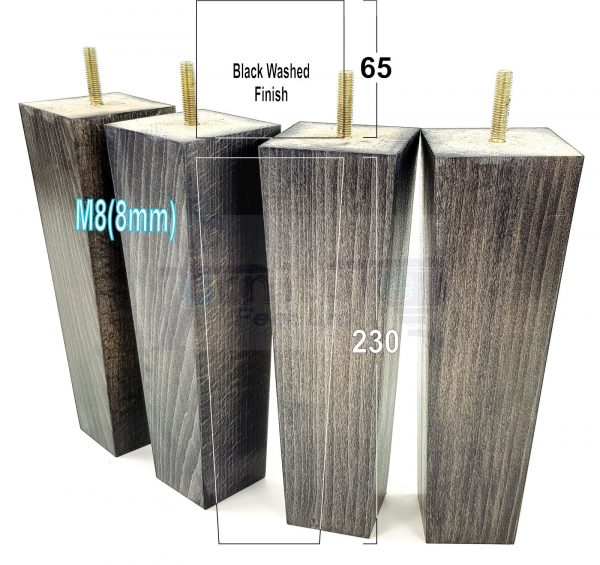 Square Wood Legs Replacement Furniture Feet 100 - 240mm High M8 Black Washed - Image 15