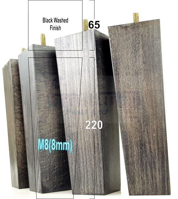 Square Wood Legs Replacement Furniture Feet 100 - 240mm High M8 Black Washed - Image 14