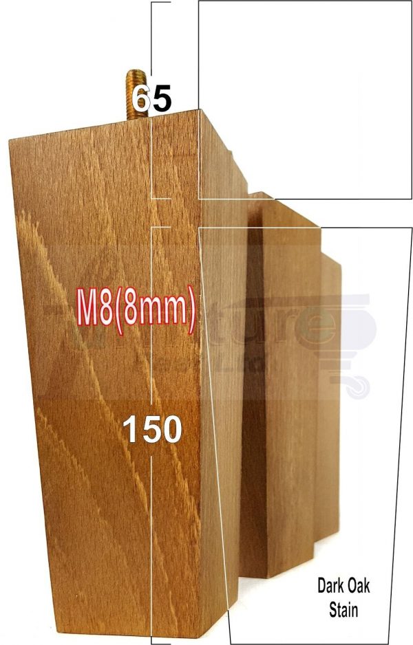 Square Wood Legs Replacement Furniture Feet 100 - 240mm High M8 Dark Oak Stain - Image 16