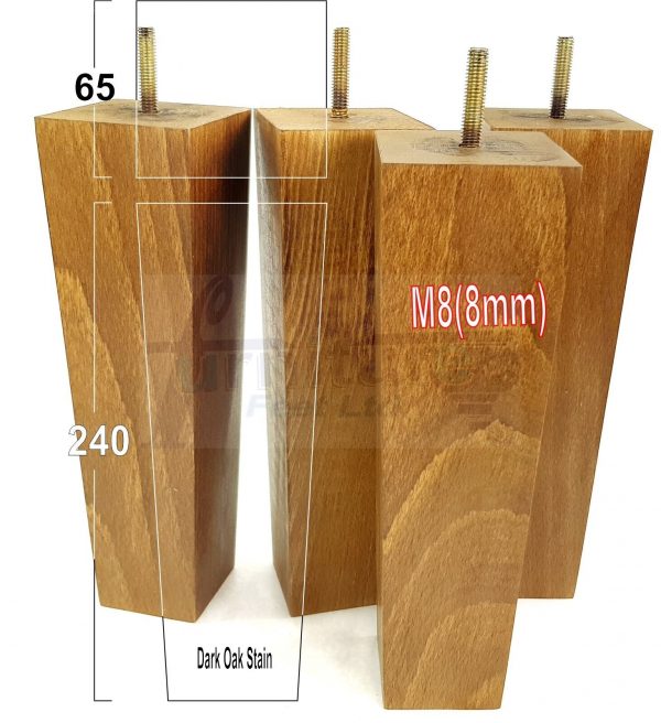 Square Wood Legs Replacement Furniture Feet 100 - 240mm High M8 Dark Oak Stain - Image 20