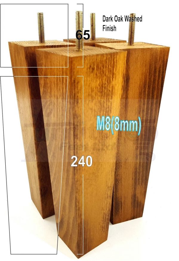 Square Wood Legs Replacement Furniture Feet 100 - 240mm High M8 Dark OakWash - Image 19