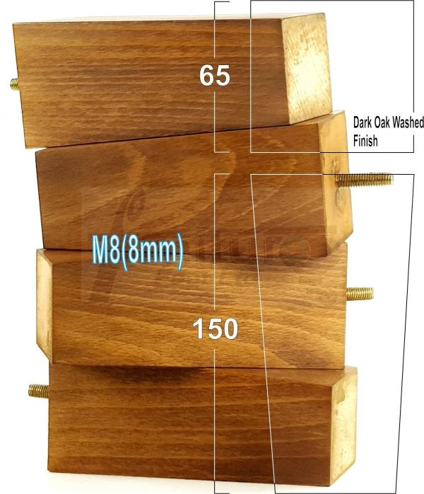 Square Wood Legs Replacement Furniture Feet 100 - 240mm High M8 Dark OakWash - Image 15