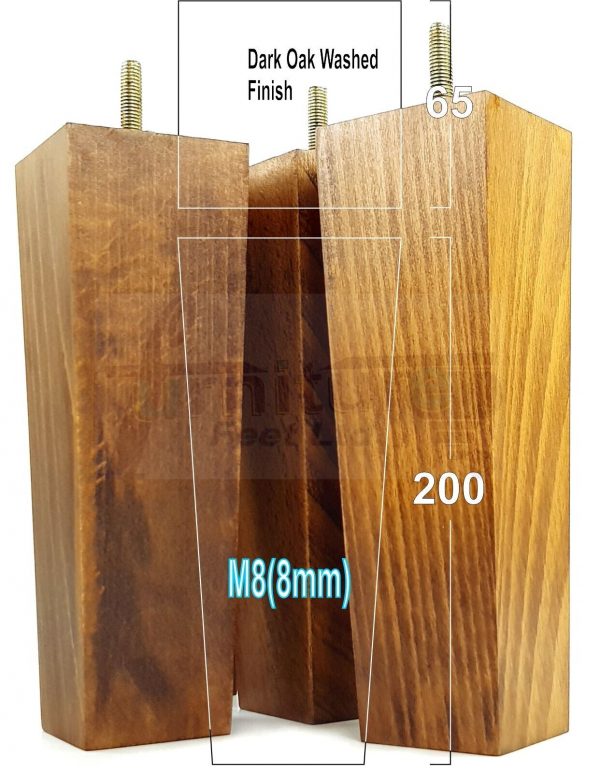 Square Wood Legs Replacement Furniture Feet 100 - 240mm High M8 Dark OakWash - Image 16