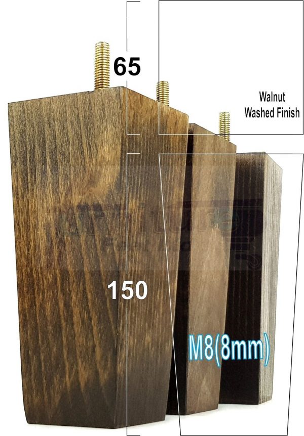 Square Wood Legs Replacement Furniture Feet 100 - 240mm High M8 Dark Walnut Wash - Image 14